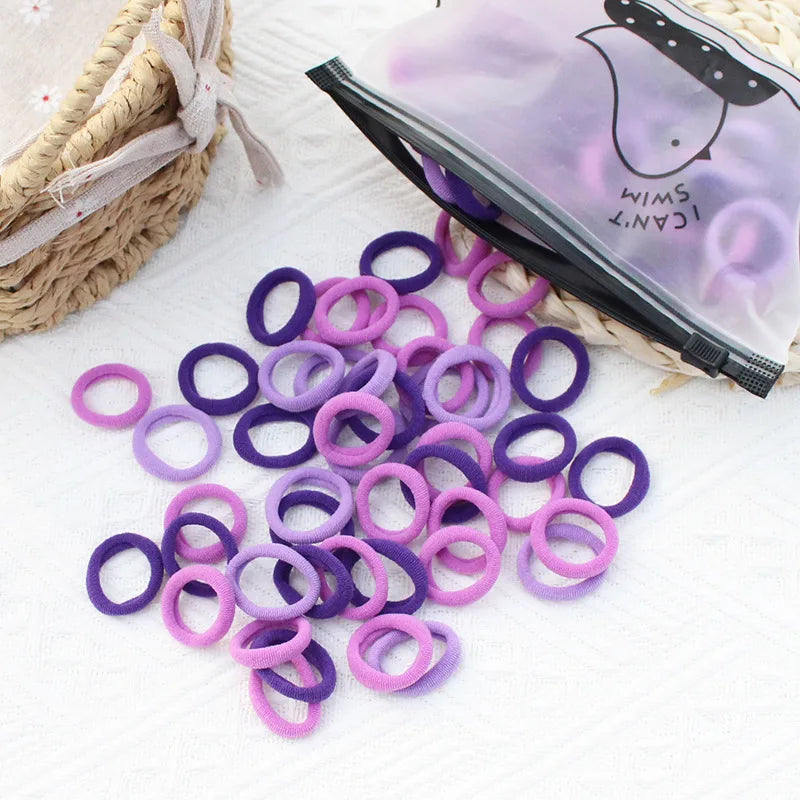 100 Zippered Bag Children's Hair Accessories With High Elasticity Fashionable Nylon Hair Rope Simple Basic Sports Headband