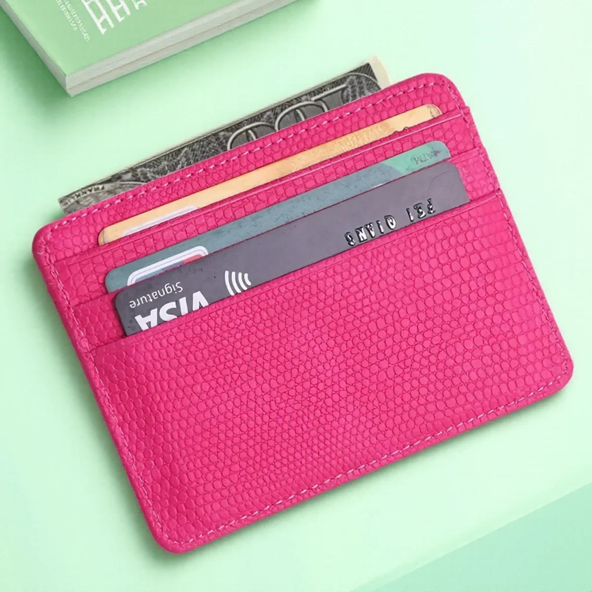 Mini Travel PU Leather Card Holder Wallet Lizard Pattern ID Window Case for Men Women Compact Wallet Organizer