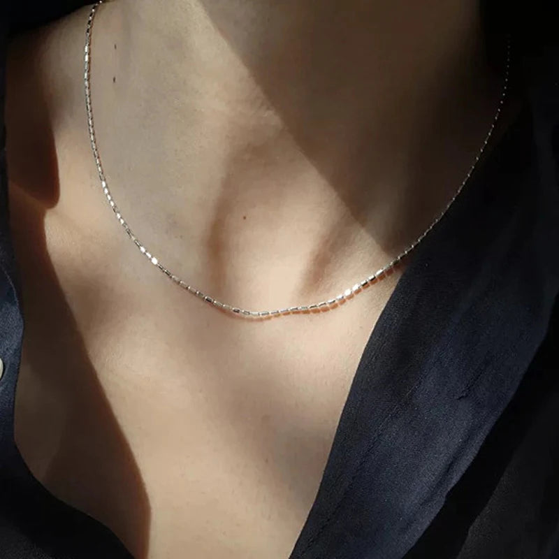 925 Sterling Silver Necklace With Simple Geometric Beads Choker Shiny And Delicate Collarbone Chain For Women Fashion Jewellery