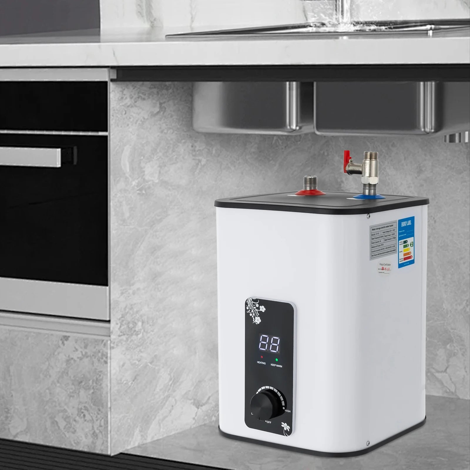 8L Instant Hot Water Heater, Under Sink Water Heater, 1500W Small Tank Water Heater for Kitchen, Top Outlet Faucet