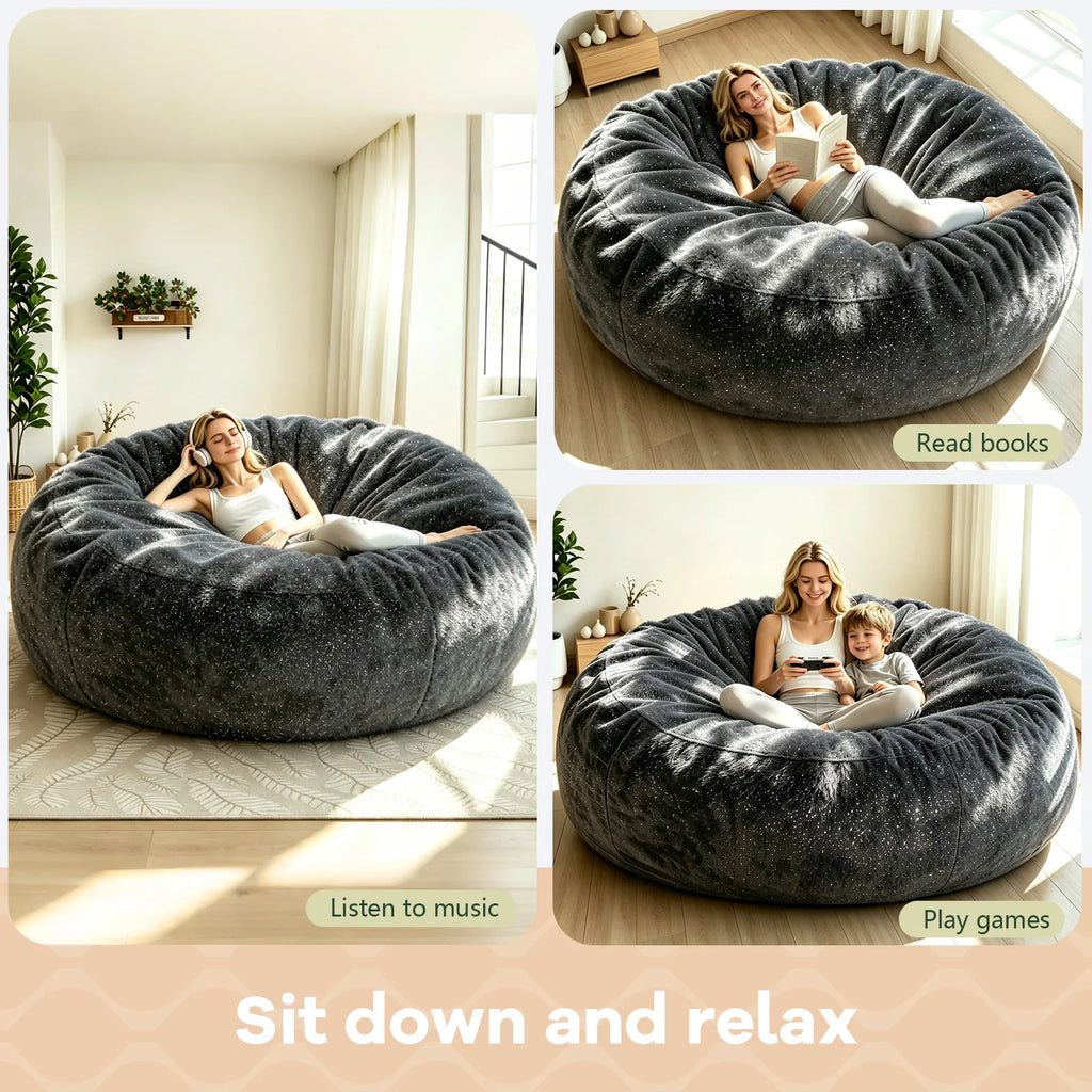 Large Fluffy Shiny Faux Fur Bean Bag Cover Round Lazy Sofa Cover Soft Plush Beanbag Chair Cover For Bedroom Living Room