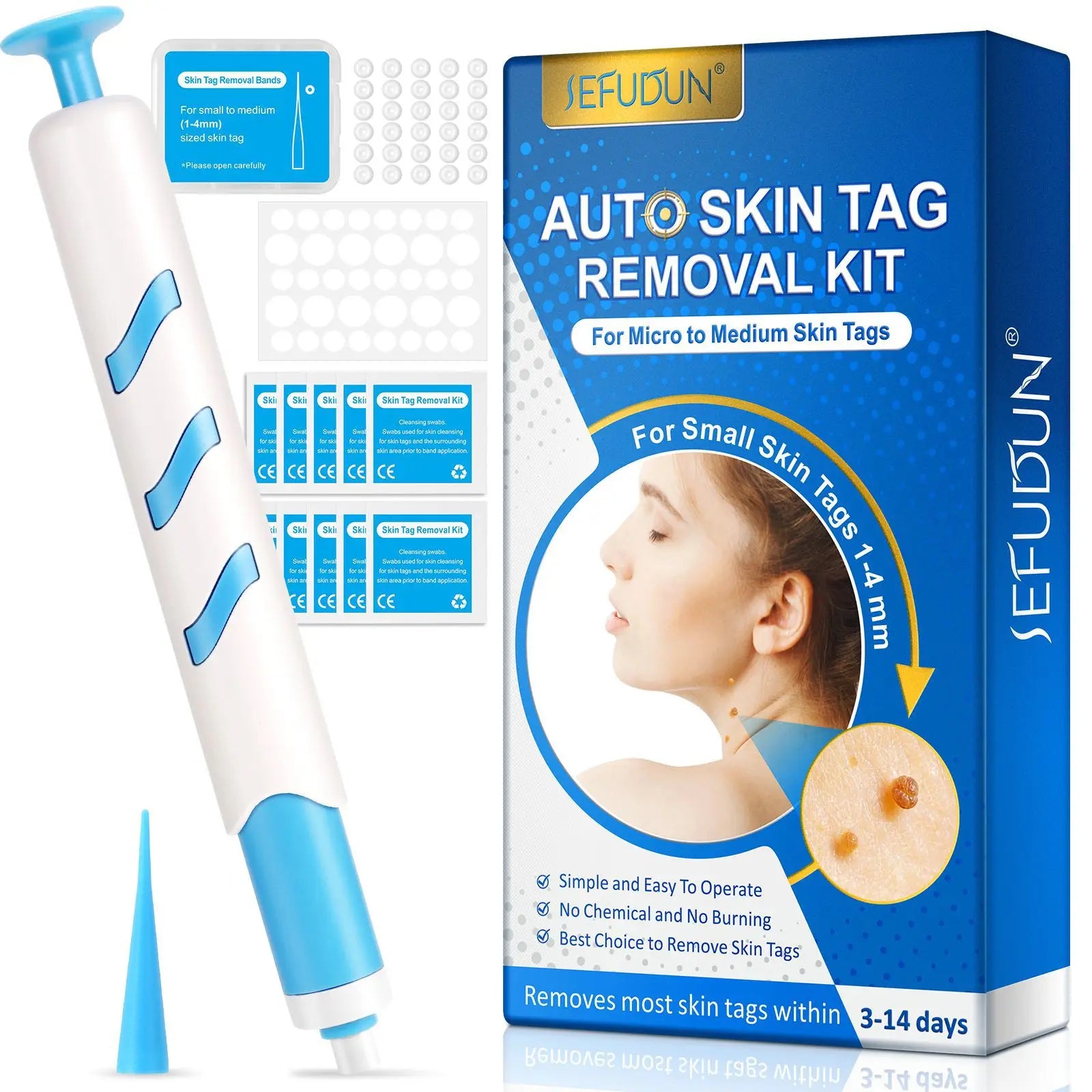 Skin Tag Removal Mole Wart Removal Facial Mole Wart Microstrip Tag Removal Kit Automatic Mole Remover Tool with Cleansing Swabs