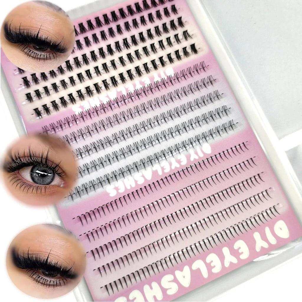 390PCS Bottom Lashes Extension15rows Lower Eyelash Clusters 3 Styles Individual Lashes DIY Wispy Natural Look Clear Band