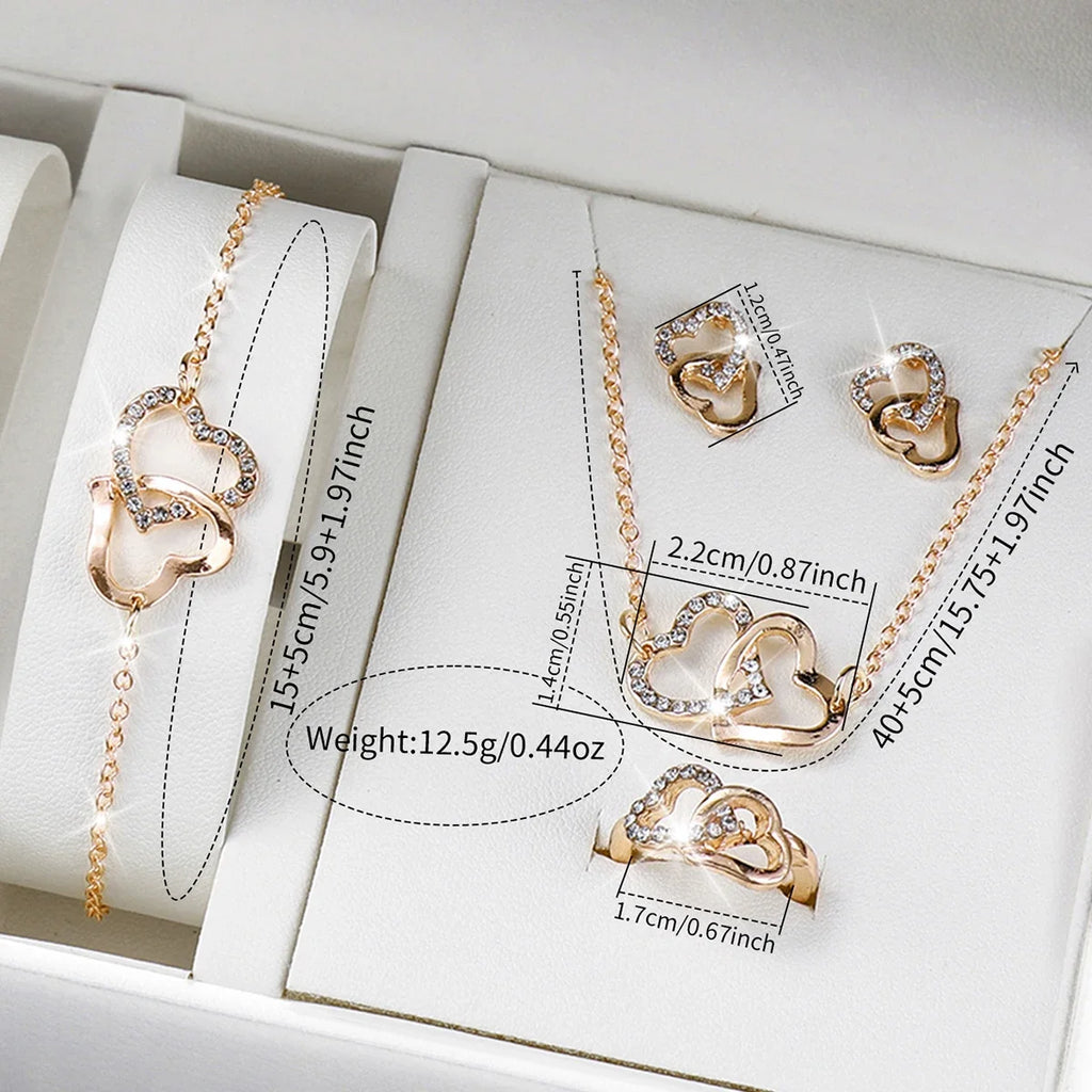 6PCS Elegant Women Rectangle Roma Dial Wristwatch Fashion Alloy Strap Quartz Watch With Diamond Heart Jewelry Set(Without Box)