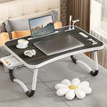 Portable Laptop Desk with USB Light & Fan, Built-in Cup Holder & Tablet Slot, Foldable Adjustable Laptop Table for Bed Sofa Work
