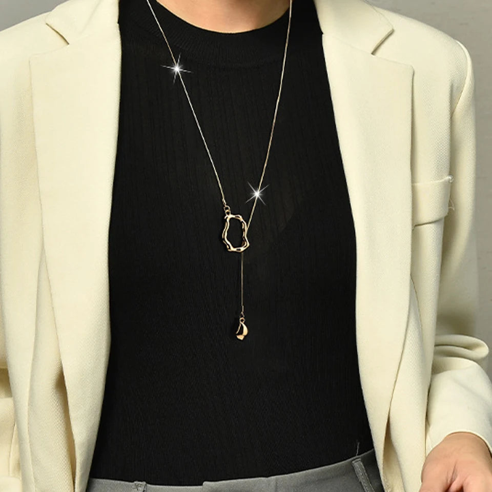 ZAKOL Stainless Steel Irregular Y-shaped Long Necklace for Women Exquisite Versatile Sweater Chain Charm Party Accessories Gift