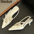 Aneikeh 2026 Designer Buckle Strap Narrow Band Pumps Women Sexy Pointed Toe Thin Heels Wedding Banquet Dress Mule Ladies Shoes