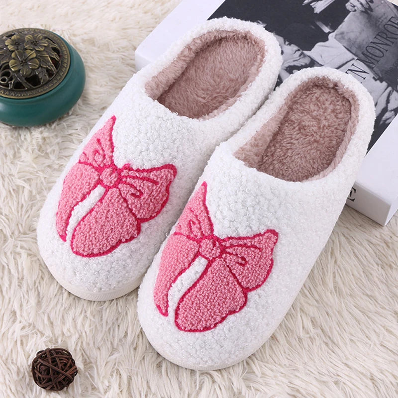 Bow Fluffy Women Slippers Home Lovely Winter Casual Designer Shoes Girls Fashion Plush New Indoor Fuzzy Fur Slides Soft Non-Slip