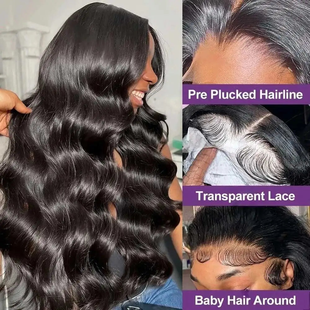 13x6 Lace Front Wigs Human Hair 250 Density Hd Body Wave Lace Frontal Human Hair Wigs For Women Glueless Pre Plucked Black Wig