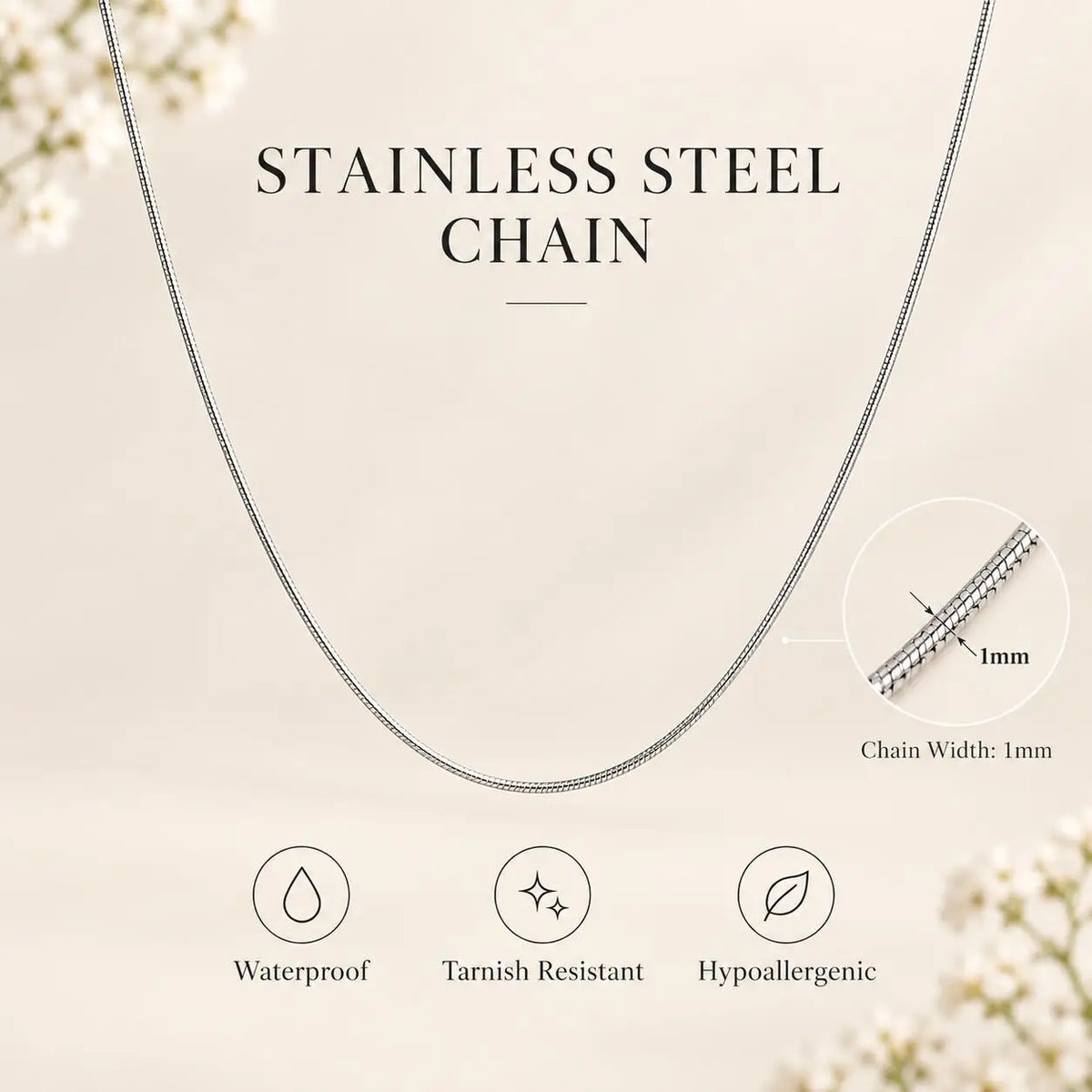 Round Snake Chain Necklace Thin 1mm Waterproof Gold Plated Stainless Steel Multi Layer Summer Beach Choker 16-28 Inches