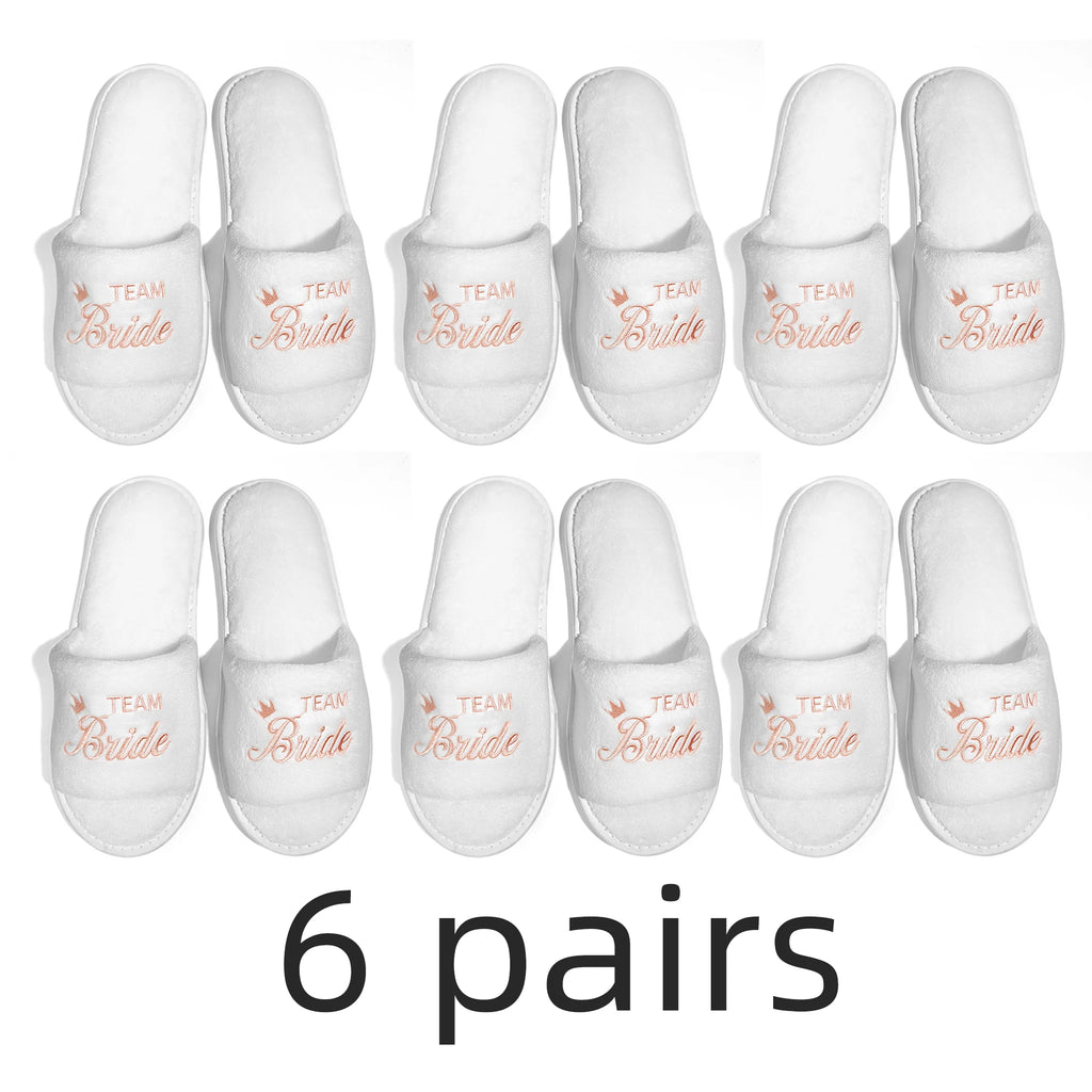 Bride & Bridesmaid, Wedding Party Guests Home Slip On Shoes Bridal Party Slippers Open-toe With Golden, Mint Green and Pink