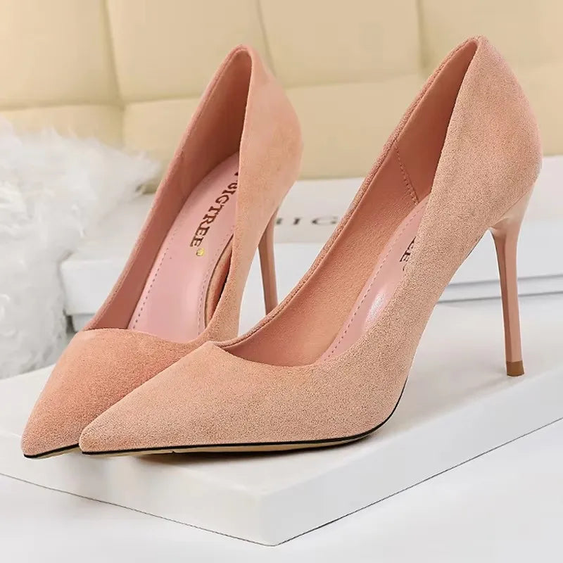 BIGTREE Shoes Women 9 Cm Heels Suede Woman Pumps Pointed Toe High Heels Stiletto Party Shoes Fashion Wedding Shoes Large Size 43