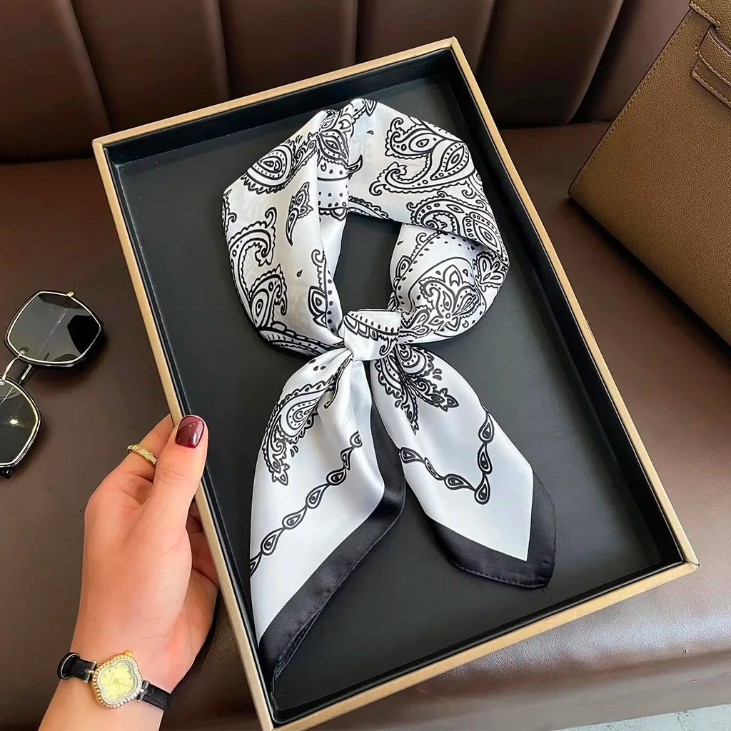 2025 New Yellow Lemon Print Square Silk Scarf for Women 70*70cm Neck Ties Fashion Decorate Neckerchief Female Hijab Bag Ribbions