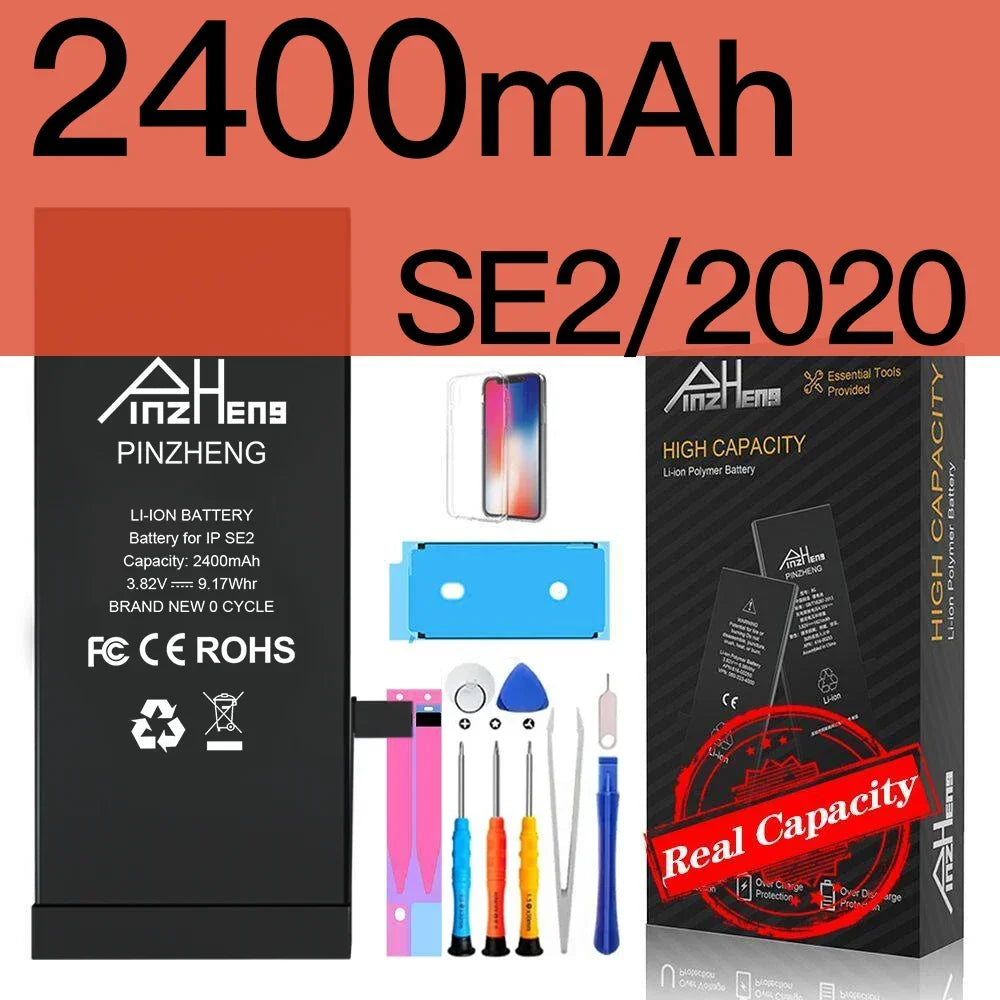 PINZHENG Real High Capacity Battery For iPhone 8 SE2020 6 6S 7 8Plus X Xs Max Xr Phone Replacement Batteries Warranty One Year