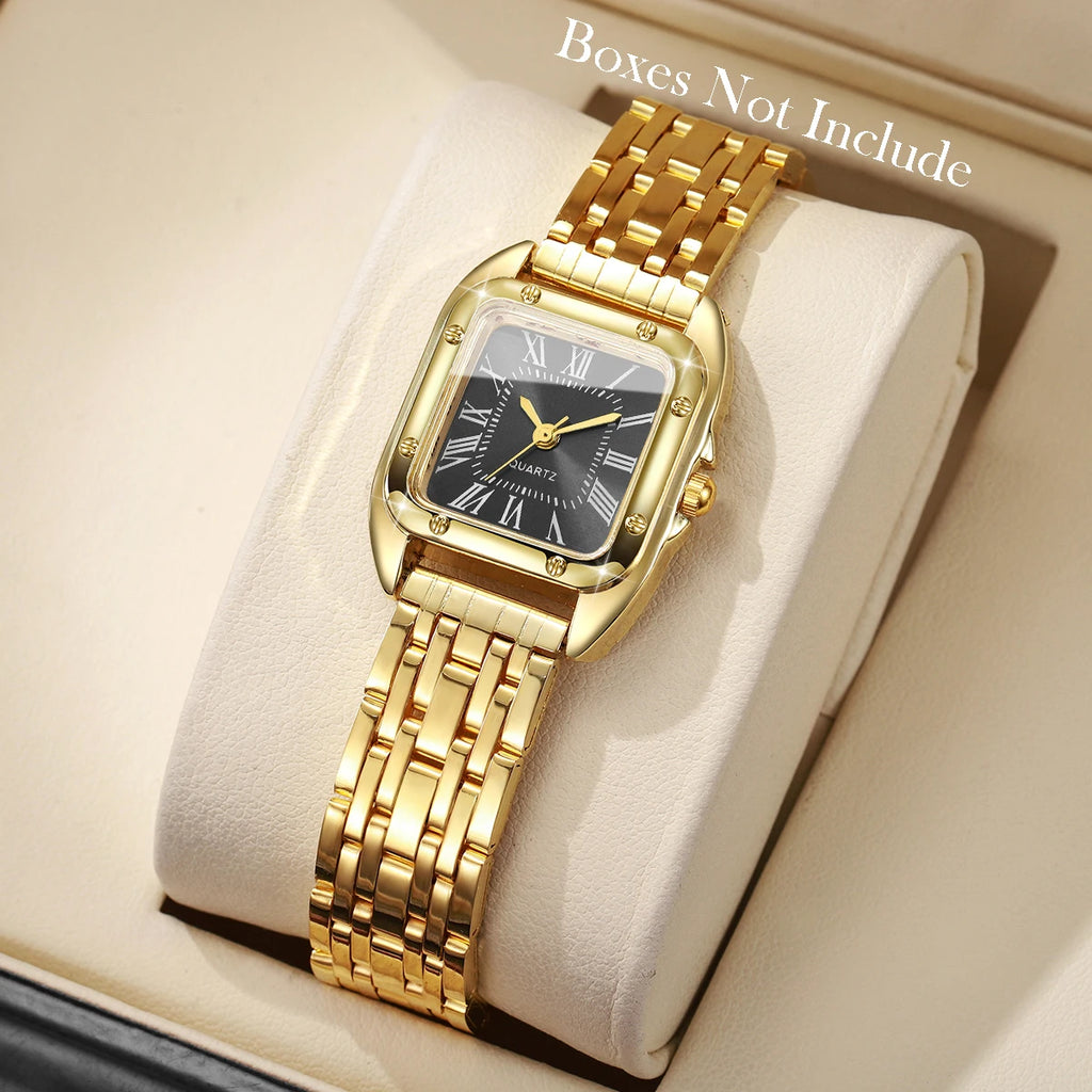 Luxury Square Women Quartz Watch Fashion Roma Dial Ladies Wristwatch Reloj Mujer Girls Clock Gift (Without Box)