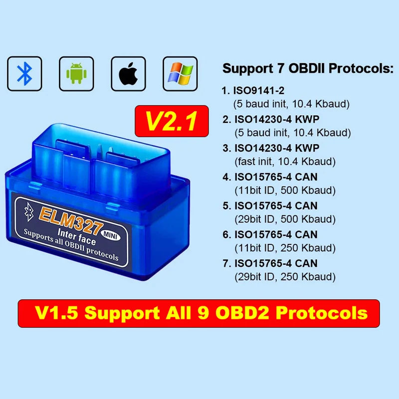 Mini ELM327 V1.5/V2.1 Bluetooth OBD2 Scanner Code Reader Car Diagnostic Tools Check Engine Scan  Car Fault Detector