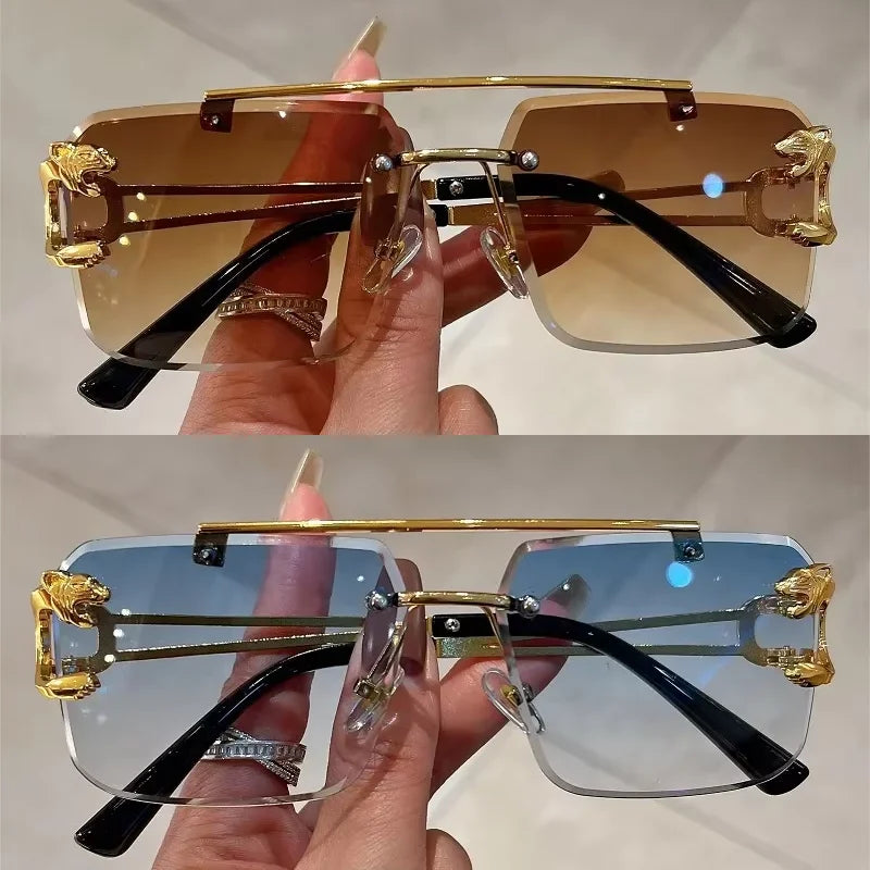 1pcs Retro Frameless MEN'S AND WOMEN'S Sunglasses, Fashionable, Nickel Double-layer, UV400