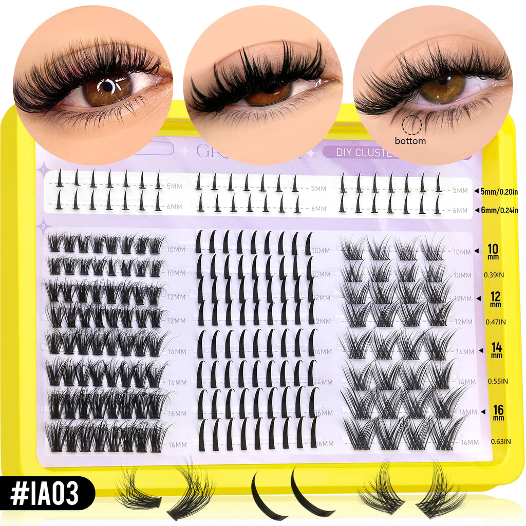 GROINNEYA Manga Lashes Cluster Lashes Natural Eyelash Extension Cluster Natural Volume Individual Lashes Mixed Tray Lashes
