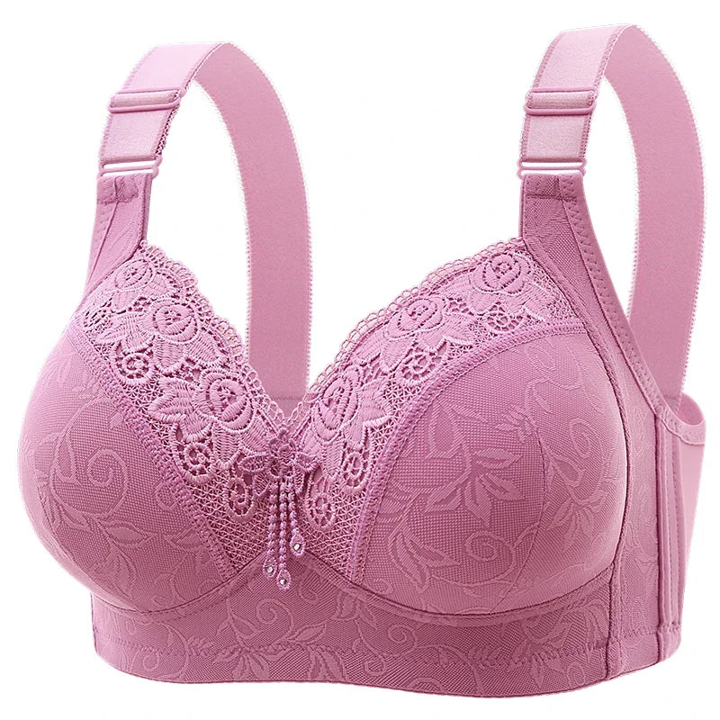 New Large Luxury Lace  Without Steel Ring Bra Side Fold Side Breast Large Breast Display Small Adjustment Shaped Mom's Underwear