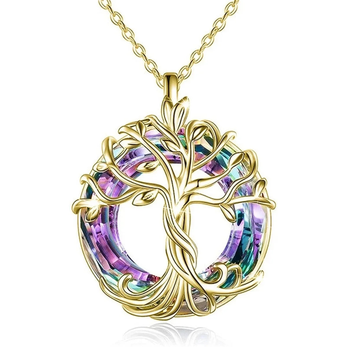 Tree of Life Necklace with Circle Crystal Exquisite Family Tree Pendant Design Jewelry Gift for Women Mom Daughter