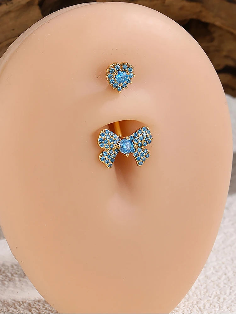 KUNIU 1Pc  Simple Fashion Bow With Zirconium Navel Ring Lady'S Personal Puncture Jewelry Belly Button Nail Belly Jewelry