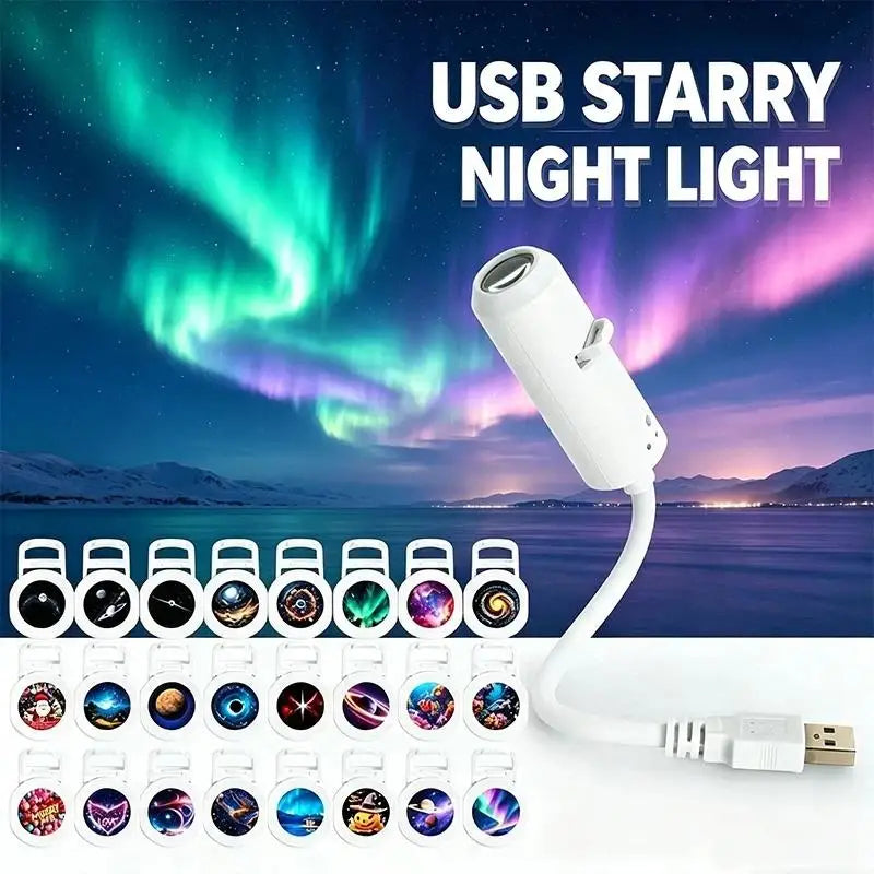 (Ce14)USB Galaxy Projector Night Light 360° Rotate LED Starry Sky Ambient Lamp For Party Home Decoration