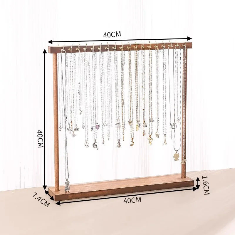 Jewelry Organizer Display Stand Solid Wood Necklace Hanging Countertop Rack For Chains Earrings Bracelets Showcase Storage Rack