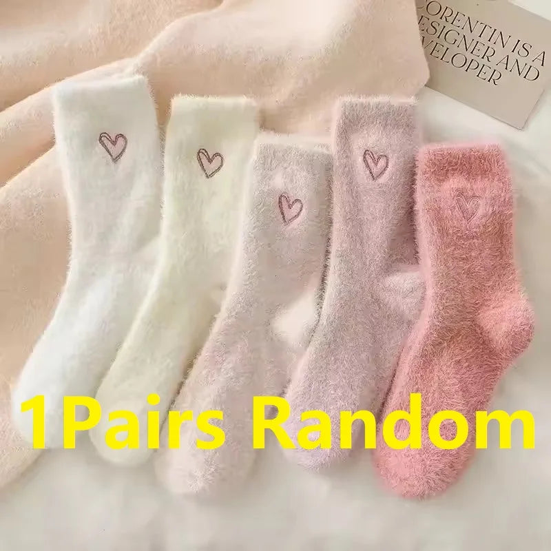 Autumn Winter Fleece Bow-Tie Plush Socks Woman Cute Sweet Mid-Calf Socks Thickened Warm Home Sleep Short Socks for Girls