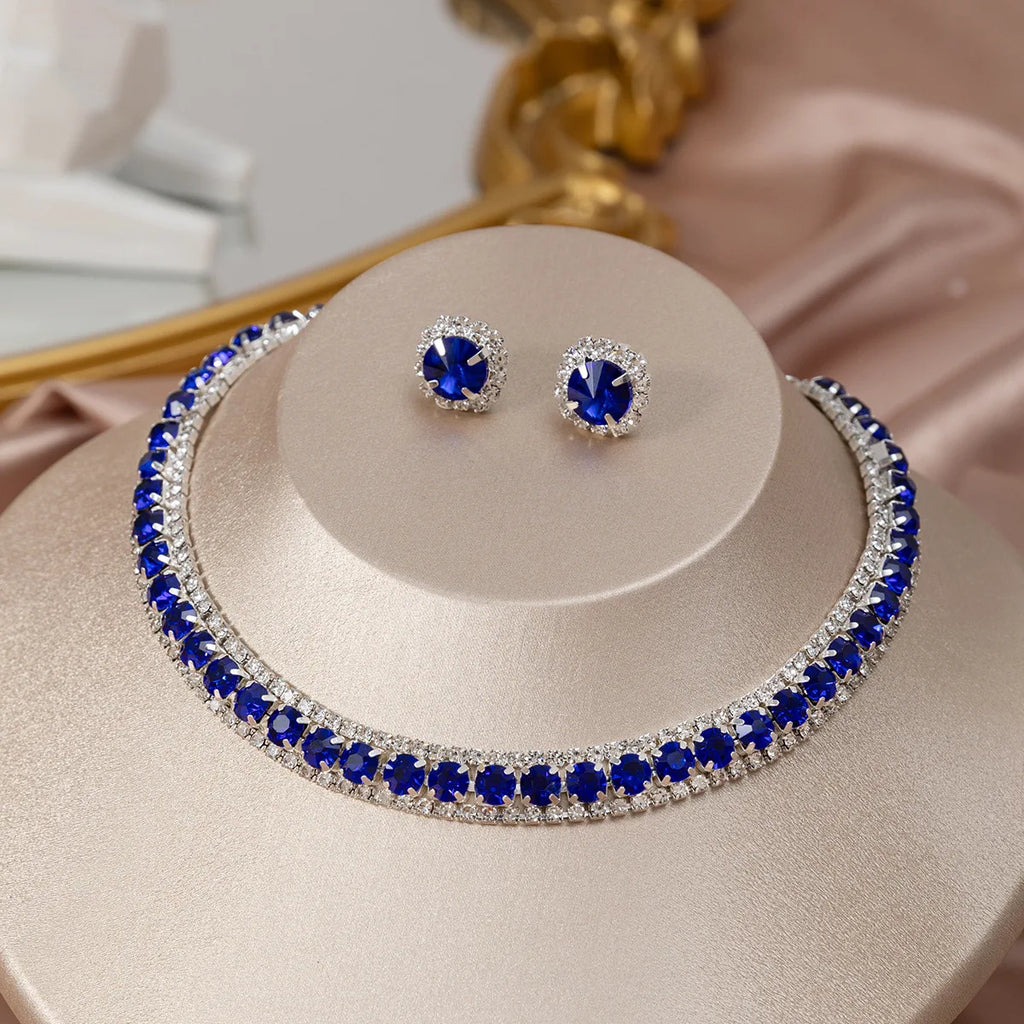 Luxury Crystal Necklace Earrings Set Pink ABcolourful Necklace for Women Weddings Party Jewelry Sets Accessories