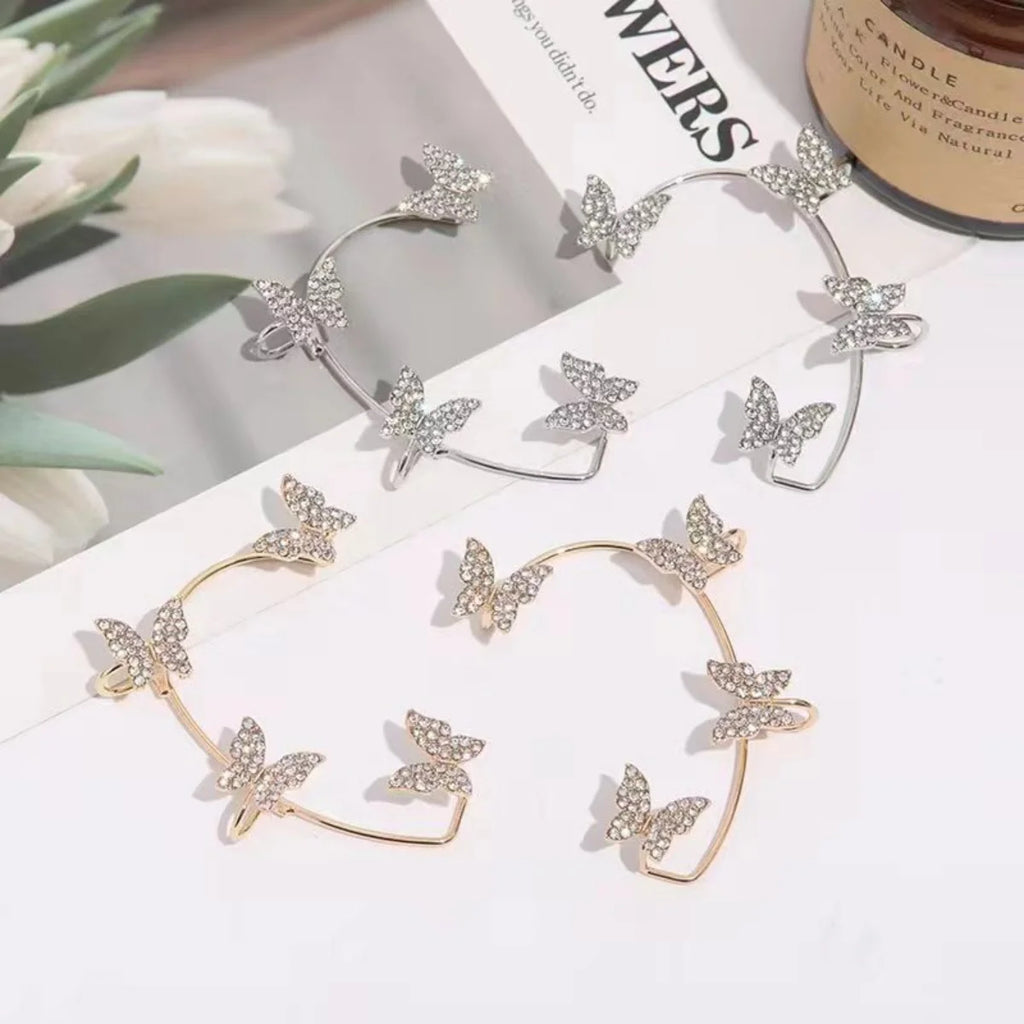 Korean Style Butterfly Ear Clips Without Piercing For Women Sparkling Zircon Ear Cuff Clip Earrings Wedding Party Jewelry Gifts