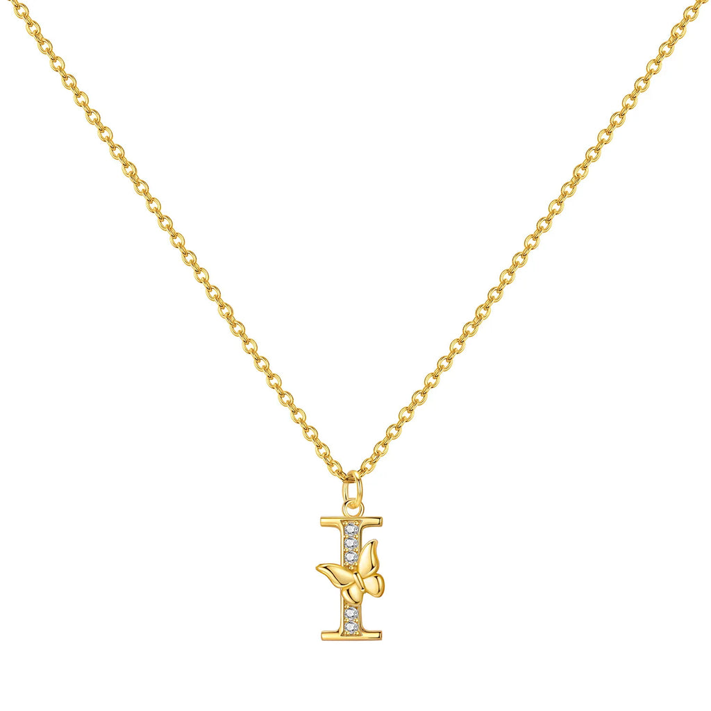 Original 925 Sterling Silver 18K Gold Zircon Butterfly A-Z 26 Letter Y-shaped Chain Necklace For Women Commemorate Jewelry Gift