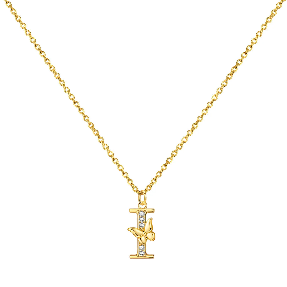 Original 925 Sterling Silver 18K Gold Zircon Butterfly A-Z 26 Letter Y-shaped Chain Necklace For Women Commemorate Jewelry Gift