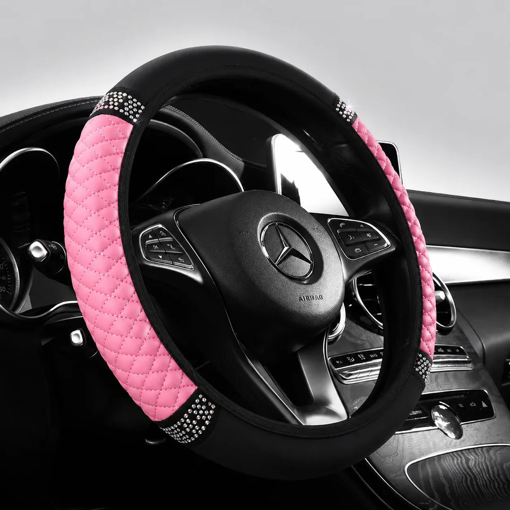 Napa Leather Perforated Patchwork Car Steering Wheel Cover, Non-slip, Breathable, Universal 15 Inch (Approx. 38.1cm)