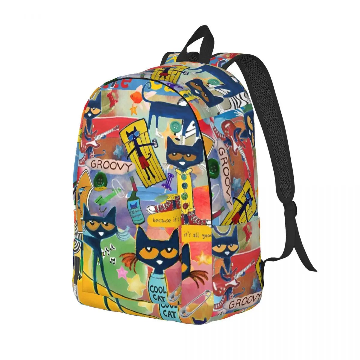 Pete The Cat I Love My White Shoes Backpack High School Business Cartoon Cats Daypack for Men Women Laptop Shoulder Bag