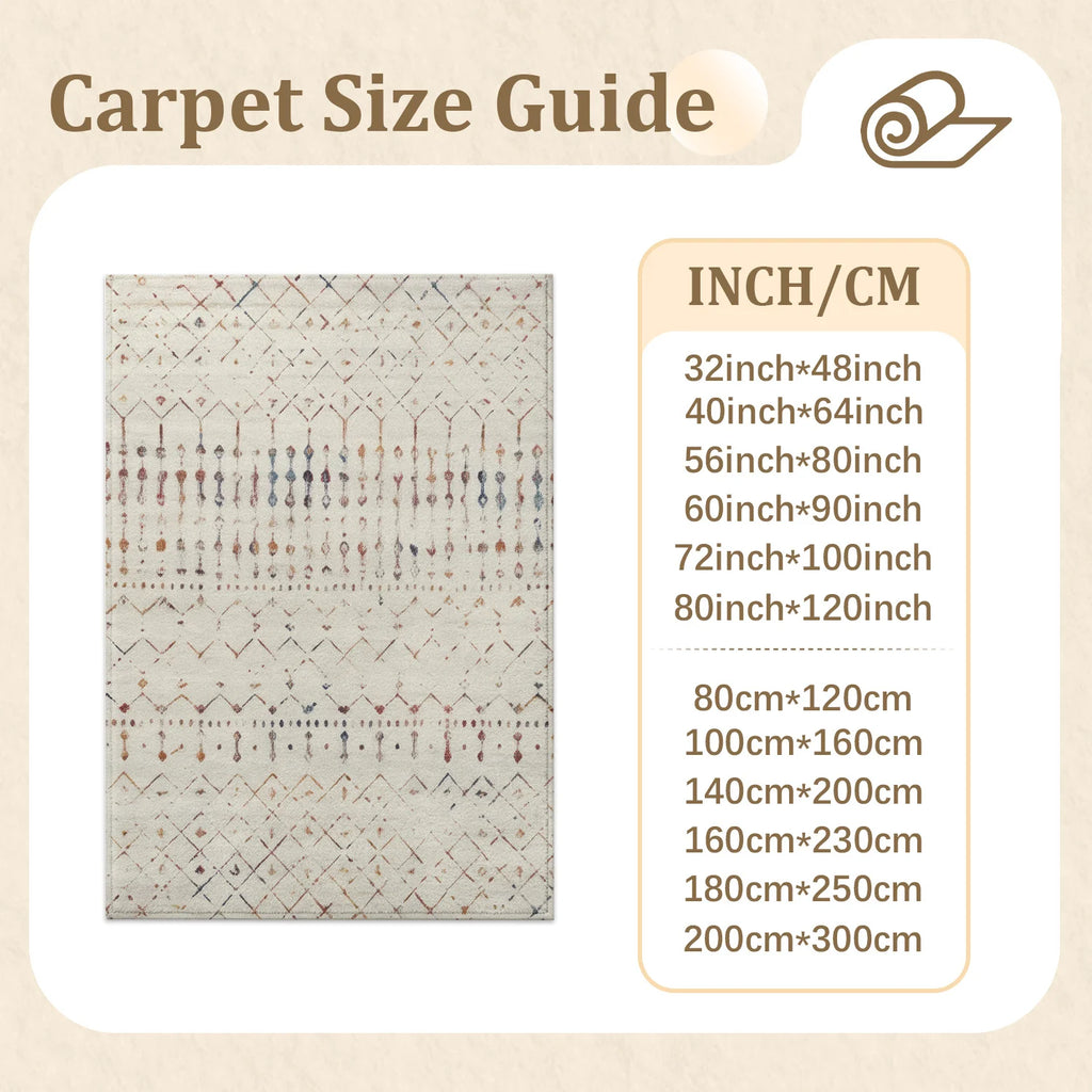Large Indoor Area Rug, Soft Velvet Low Pile with Non-Slip Dotted Backing, Machine Washable Cream Tribal Geometric Accent Rug for Living Room, Bedroom, Entryway and Dining Spaces