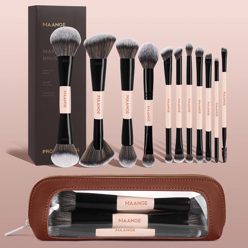 MAANGE 11pcs Makeup Brushes with Storage Bag Multi-purpose Facial Brush Powder Brush Powder Blusher Brush Eye Detail Brushes