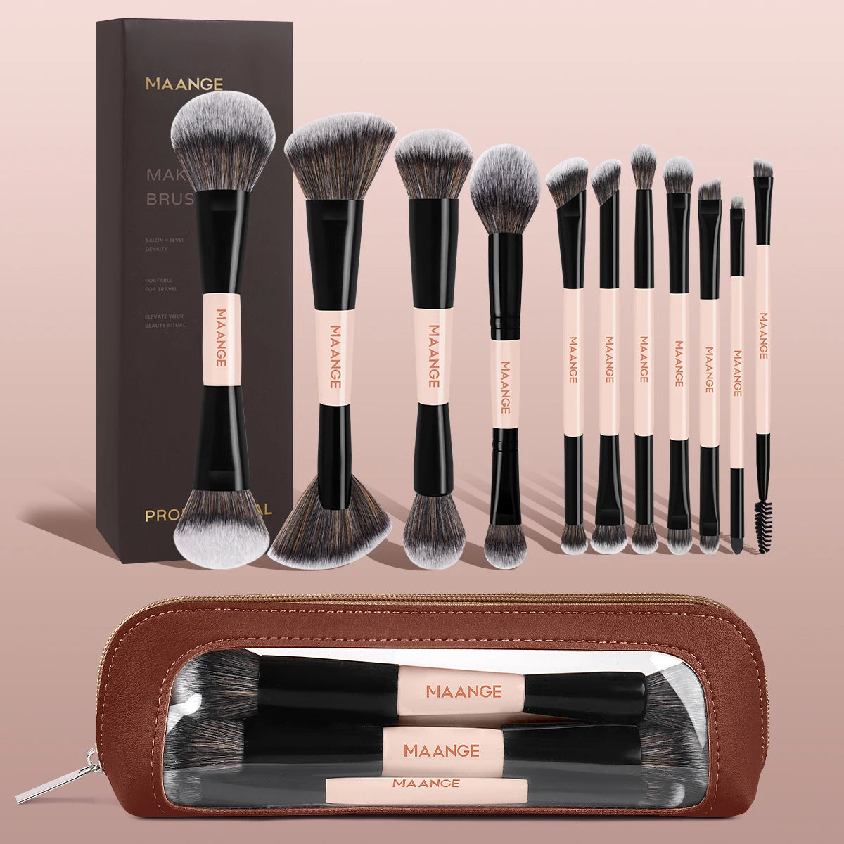 MAANGE 11pcs Makeup Brushes with Storage Bag Multi-purpose Facial Brush Powder Brush Powder Blusher Brush Eye Detail Brushes