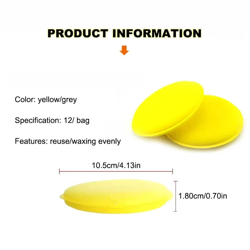 12PCS Car Detailing Sponge High Density Foam Applicator Pad Round Polishing Wiping Cleaning Tool For Auto Car Wash Supplies