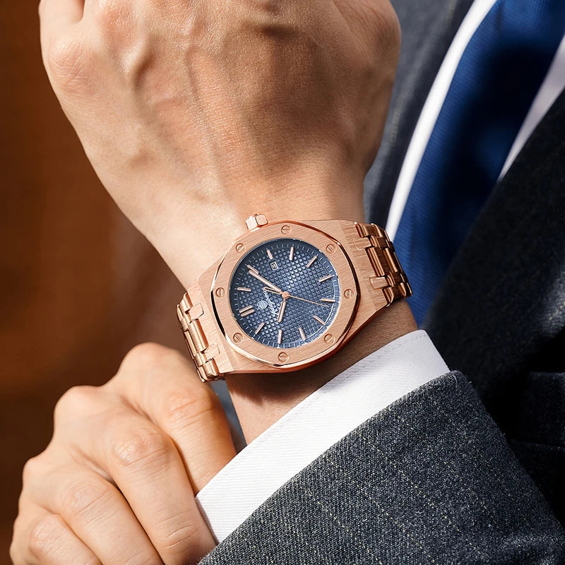 PAAZOMU Original Luxury Men's Watches Date Chronograph Stainless Steel Quartz Watch Waterproof Luminous Fashion Man Wristwatch