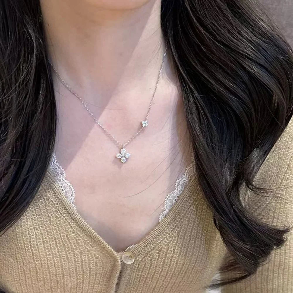 925 Sterling Silver Dainty Lucky CZ Leaf Necklace For Women Exquisite Flowers Elegant Pendant Necklace Mother's Day Jewelry Gift