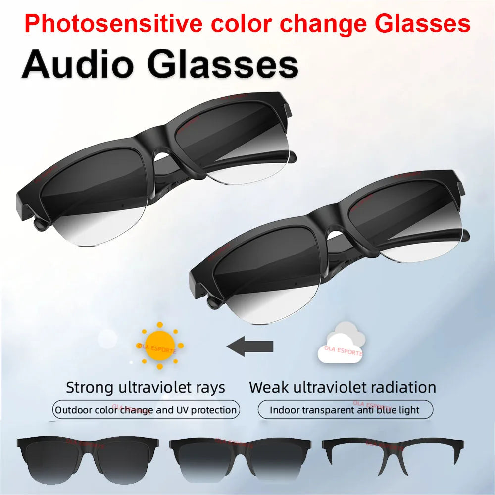 2026 Photosensitive Color Change Smart Glasses Bluetooth Voice Call Control Music UV Polarized Sunglasses Headphone Glasses Ht30