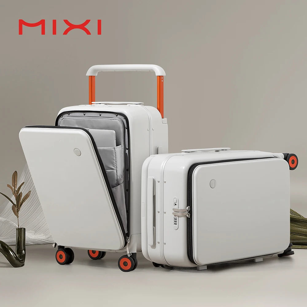 Mixi 2026 New Design Wide Handle Suitcase Men Carry-On Luggage Women Travel Trolley Case 20 Inch Cabin PC Aluminum Frame M9275