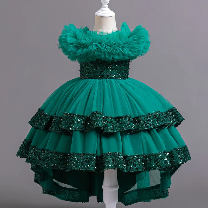 A127 Baby Girls Trailing Dress Princess Party Dress Flower Elegant Wedding Gown Big Bow Birthday Kids Dresses For Girls Children