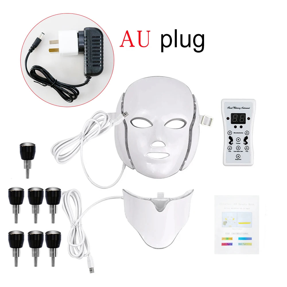 LED Facial Mask 7 Colors Balance Skin Tone Minimize Pores Brighten Skin Anti-Acne Face Neck Mask Reduce Neck Wrinkles LED Mask
