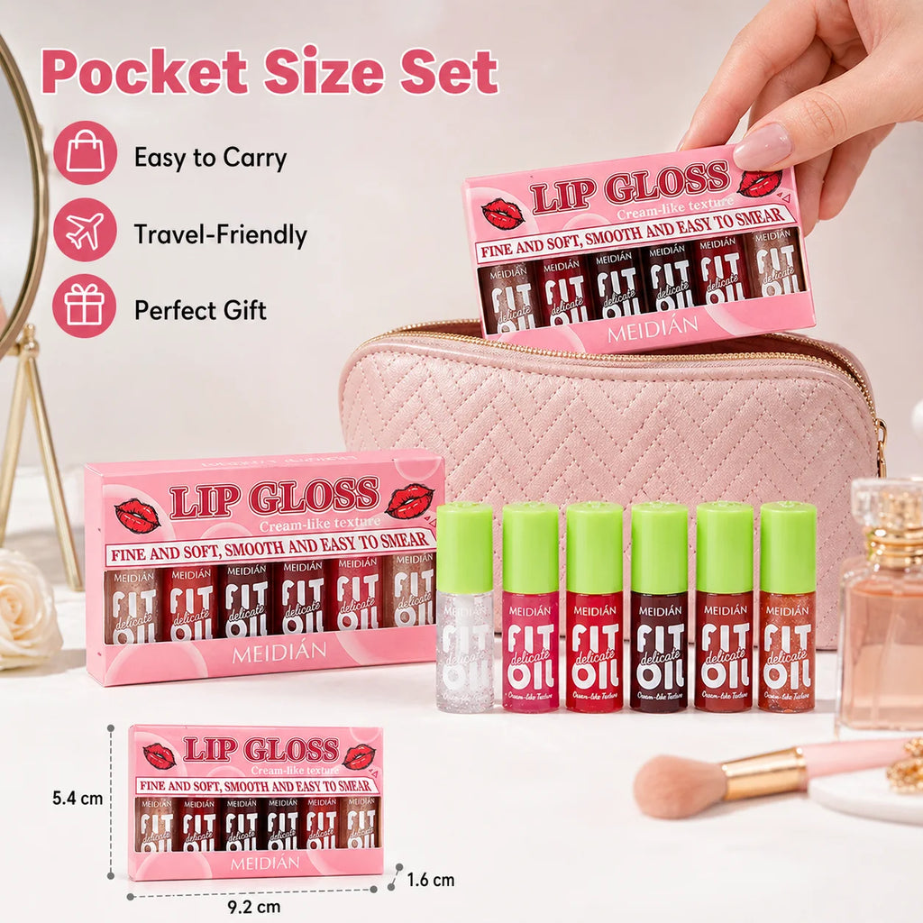 6Pcs Lip Oil Gloss Set, Hydrating High-Shine Non-Sticky Lip Gloss, Moisturizing Clear Pink Red Tint, Travel Makeup Gift