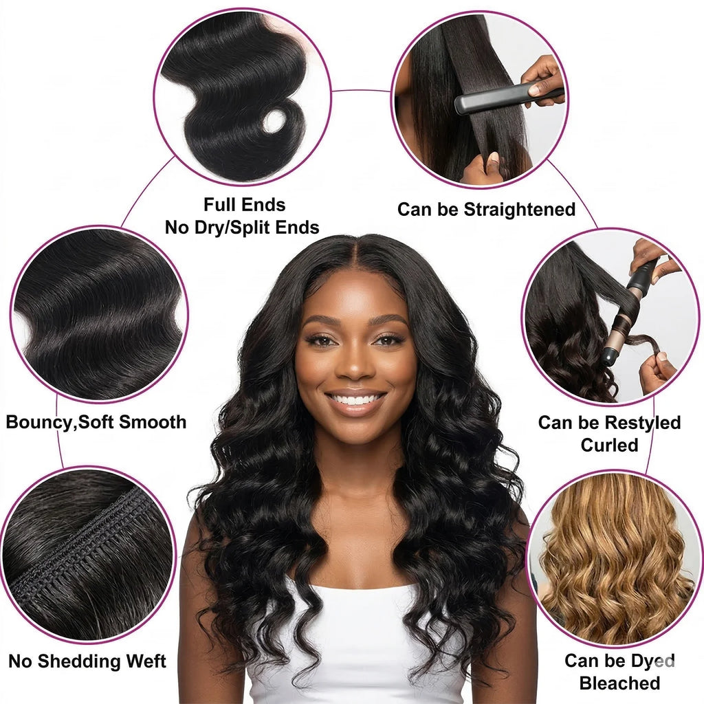 16A Body Wave Bundles Human Hair Brazilian Real Remy Weave Hair 3 4 5 Pcs Unprocessed Raw Hair Bundles Extensions Natural Black