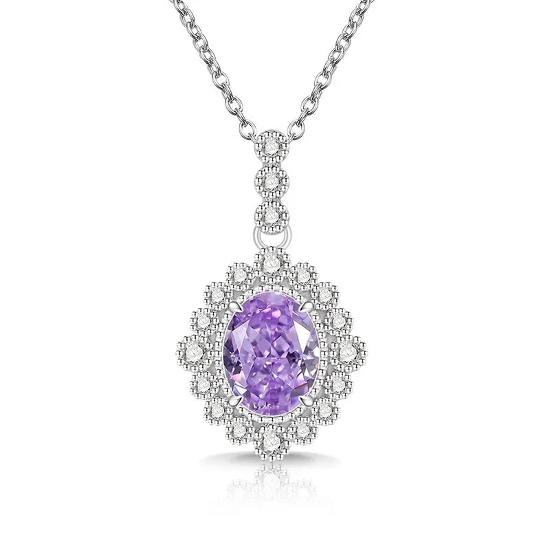 925 Sterling Silver Fashion Temperament Zircon Ice Flower Cut Pigeon Egg Necklace Birthday Party Anniversary Gift