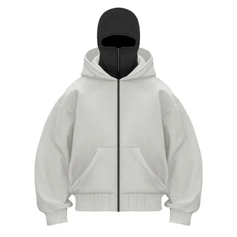 Men and women Balaclava Y2K Gothic Harajuku winter Warm new item double hooded sweatshirt men's hooded mask zipper sports Jacket
