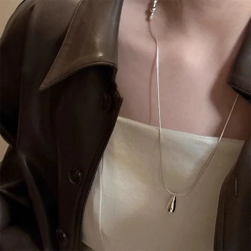 925 Sterling Silver Luxury Fashion Drop Necklace for Fall/Winter Sweater Chains Simple Versatile Pendant for Women Fine Jewelry
