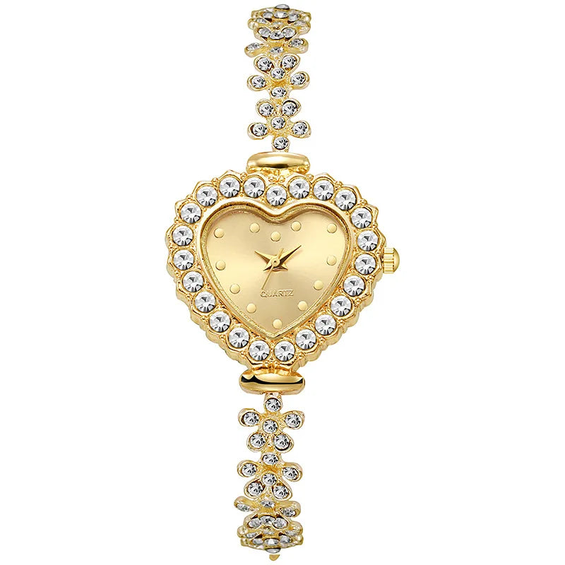 2PCS Set Women Watches Luxury Rhinestone Bracelet Ladies Heart Dial Quartz Wristwatches Dress Clock Montre Femme（Without Box ）